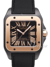 Cartier Santos 100 Carbon Black Dial Leather Strap