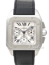 Cartier Santos 100 Silver Dial Leather XL Chronograph
