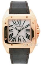 Cartier Santos 100 Silver Dial Rose Gold Leather XL
