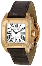 Cartier Santos 100 Silver Dial Rose Gold Leather Unisex
