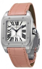 Cartier Santos 100 Silver Dial Pink Leather