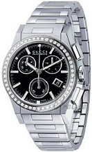 Gucci Pantheon Medium Chronograph Diamond Steel Black Dial Gucci Pantheon Medium Chronograph Diamond Steel Black Dial