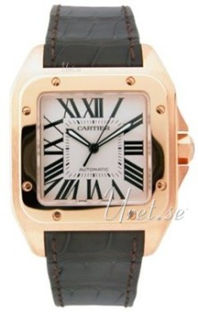 Cartier Santos 100 Silver Dial Rose Gold Leather XL Cartier Santos 100 Silver Dial Rose Gold Leather XL