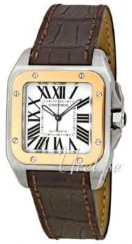 Cartier Santos 100 Silver Dial Steel/Rose Gold Leather Unisex