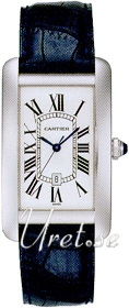 Cartier Tank Americaine Silver Dial White Gold Leather