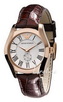Emporio Armani Silver Dial Leather Strap