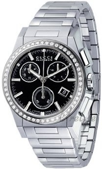 Gucci Pantheon Medium Chronograph Diamond Steel Black Dial Gucci Pantheon Medium Chronograph Diamond Steel Black Dial
