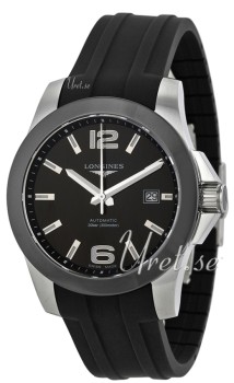 Longines Conquest Ceramic Bezel Black Dial Rubber Strap
