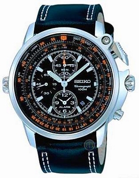 Seiko Chronograph Alarm Black Dial Leather