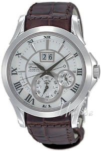Seiko Premier Silver Dial Leather Strap Power Reserv