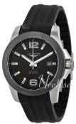 Longines Conquest Ceramic Bezel Black Dial Rubber Strap