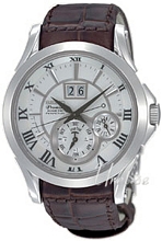 Seiko Premier Silver Dial Leather Strap Power Reserv
