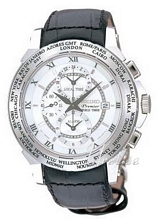 Seiko Premier Silver Dial Leather Strap World time
